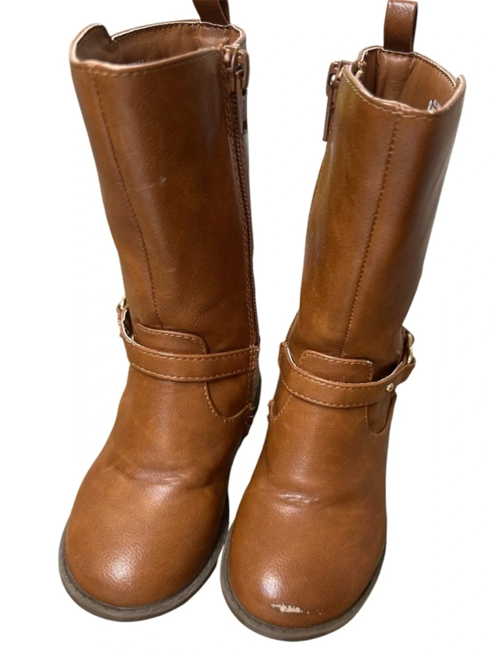 Children's Place Size 8 Tan heart buckle zip up boots shoes girls